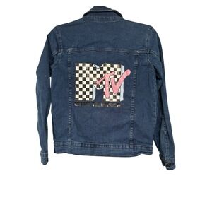 Vintage Style MTV Girls Denim Jean Jacket Size XL (14/16) Dark Blue Wash Y2K
